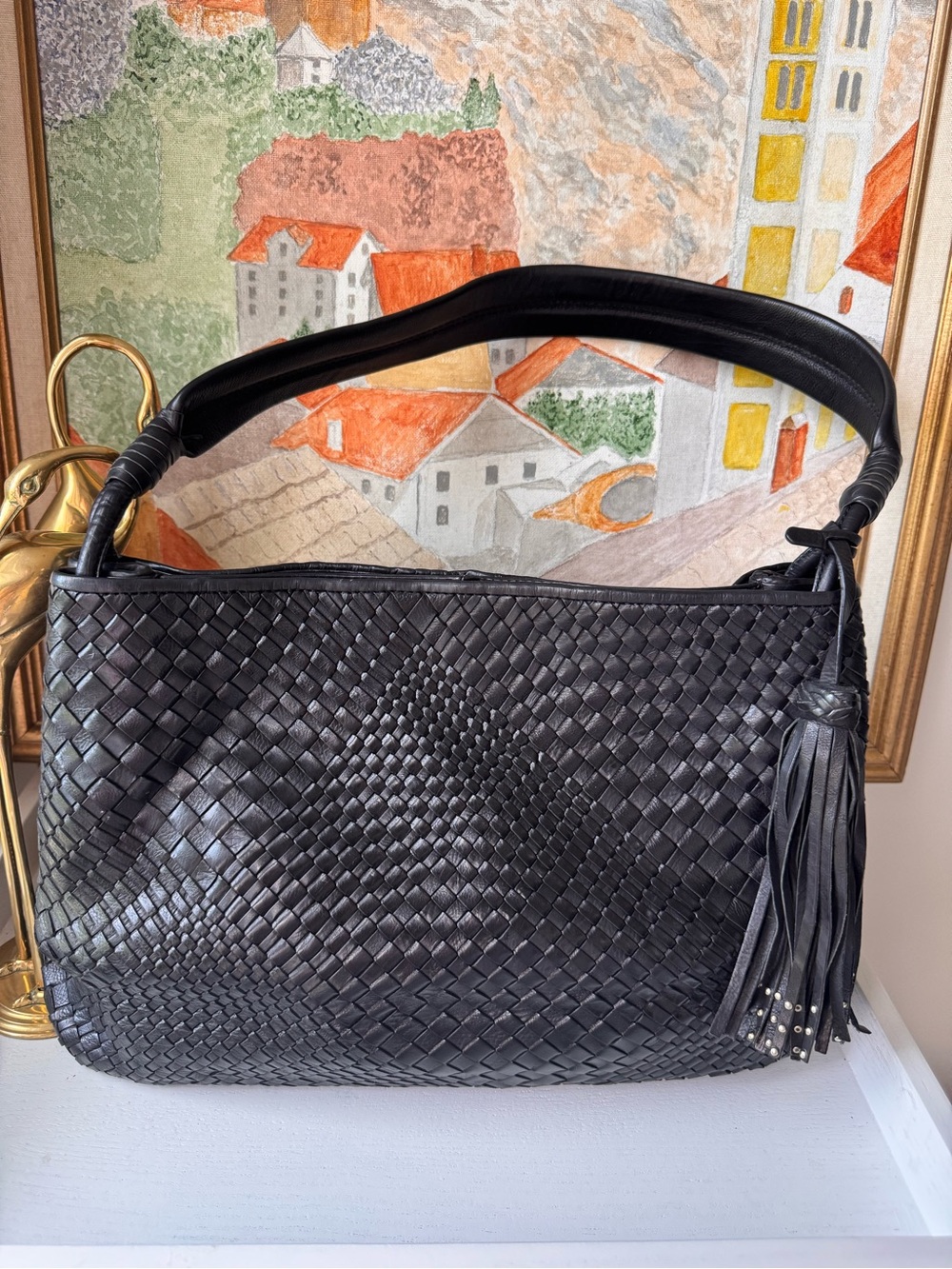 Massimo Dutti braided 💯 leather with Tassel and Studs Timeless luxury Chic Boho
